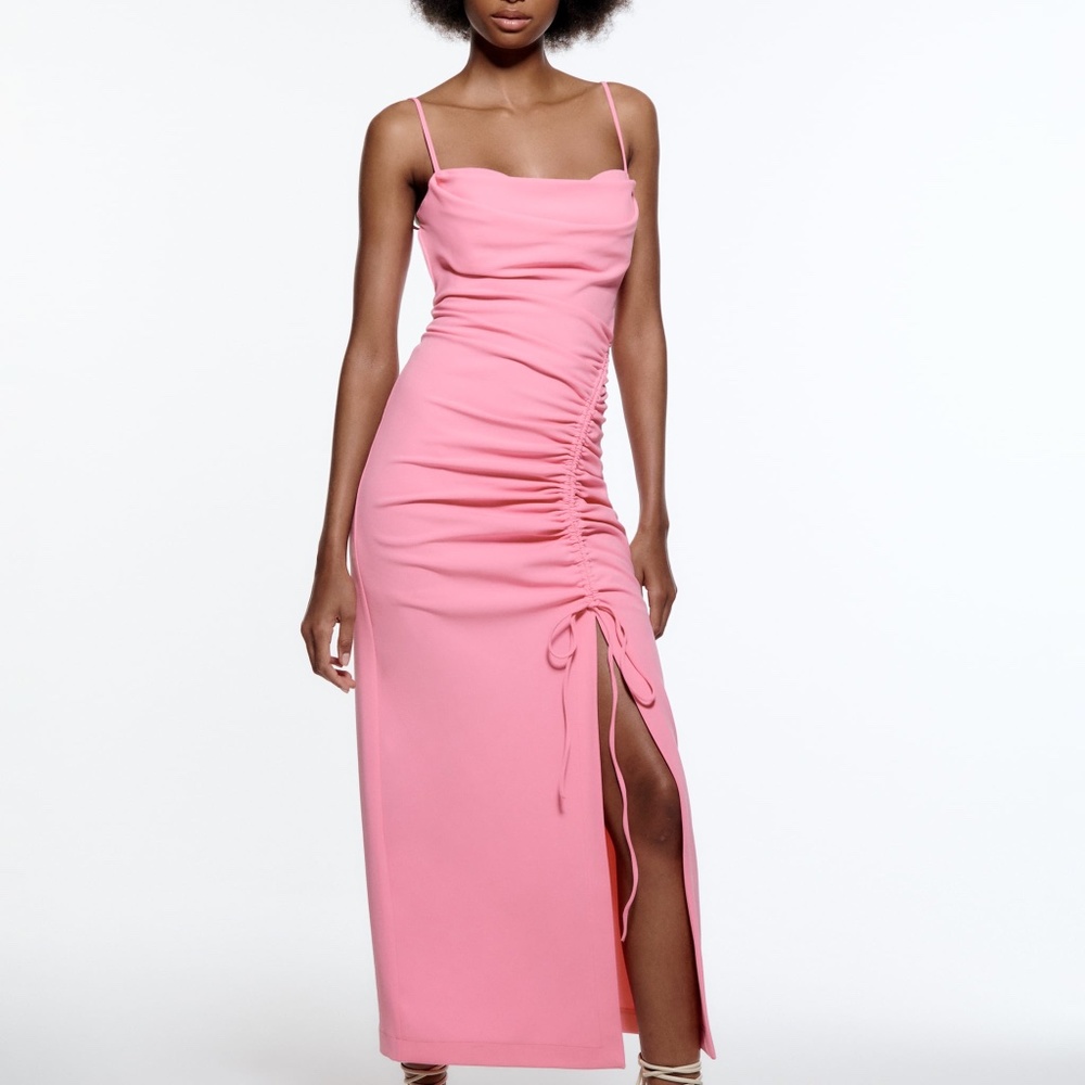 DRAPED MIDI DRESS PINK Size S